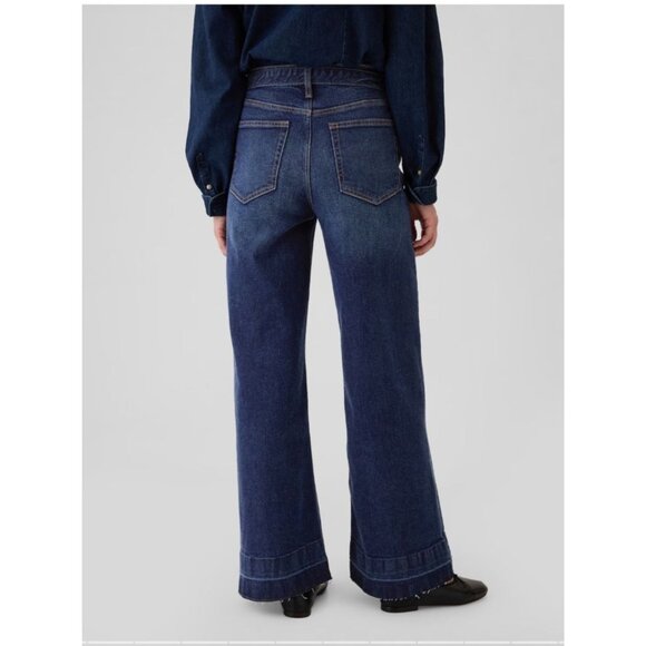 Gap Jeans Womens High Rise wide leg size 16 R Denim belted released hem New - Picture 6 of 9